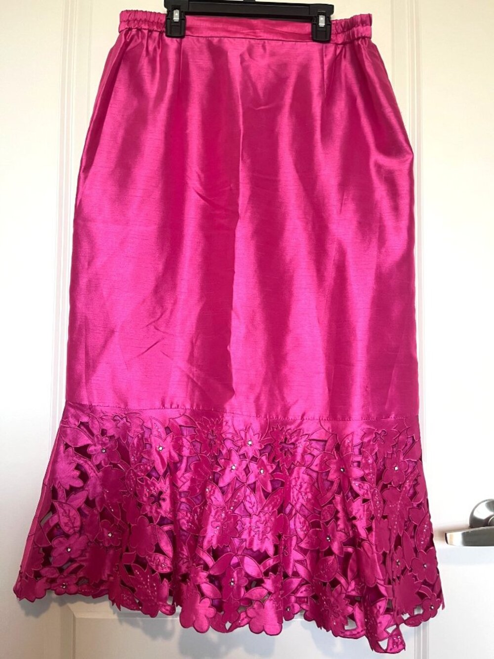 Vintage Promise Collection Pink Midi Skirt Lace Hem Beading Size 12 Sheen Foral